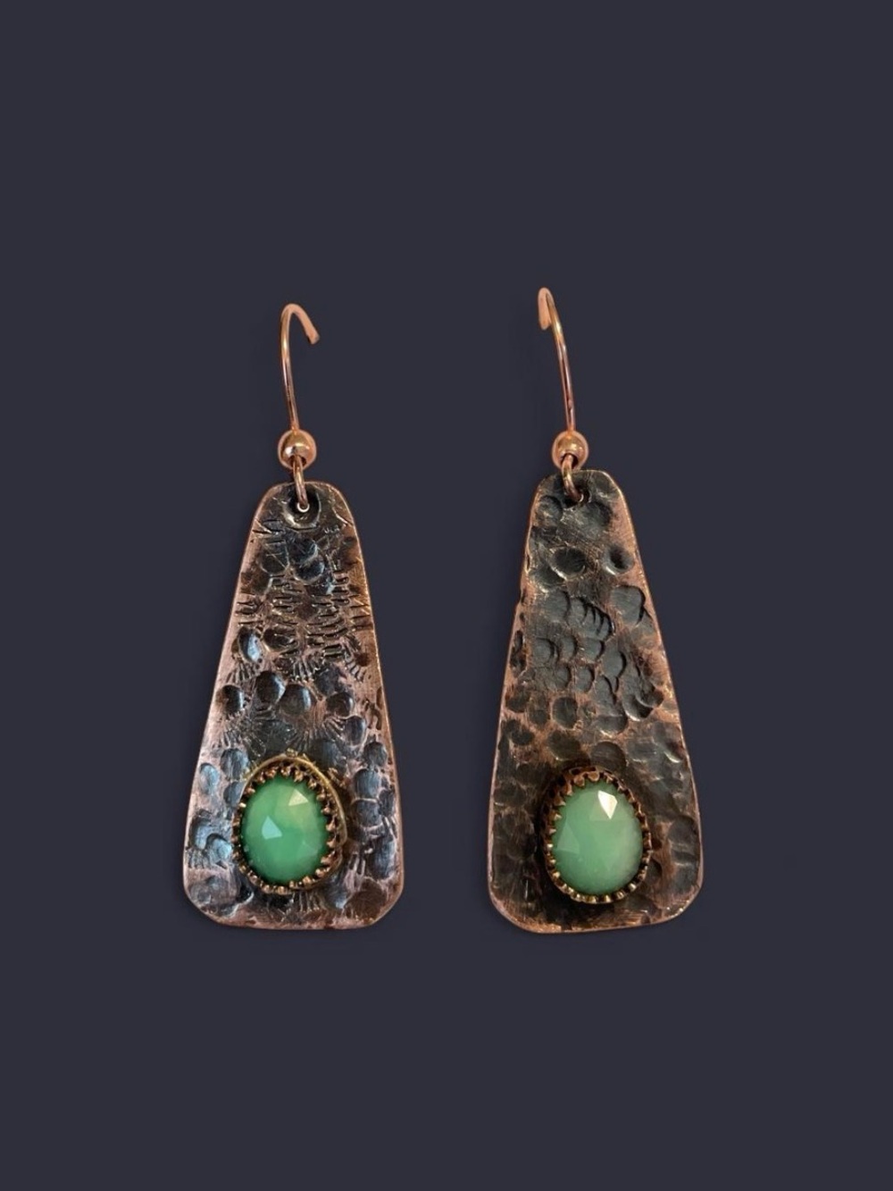 Green Chrysoprase & Antiqued Copper Earrings | Rustic Dangle Earrings